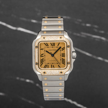 Cartier Santos de Cartier Medium Steel & Yellow Gold Diamond Bezel W3SA0007 Full Set - Excellent