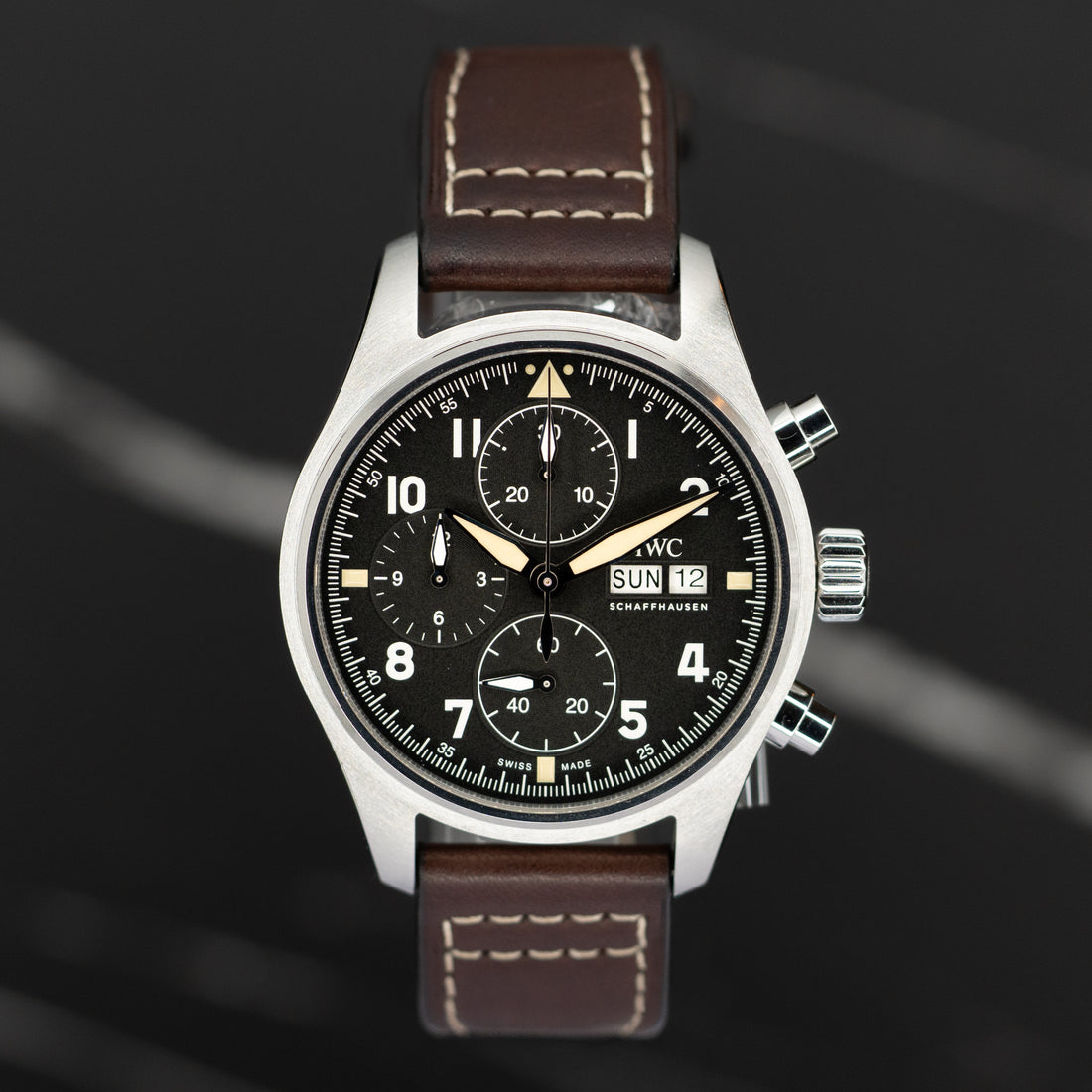 IWC Pilot's Watch Chronograph Spitfire - 41.0 mm Stainless Steel Case - Black Dial - Brown Calfskin Strap - IW387903